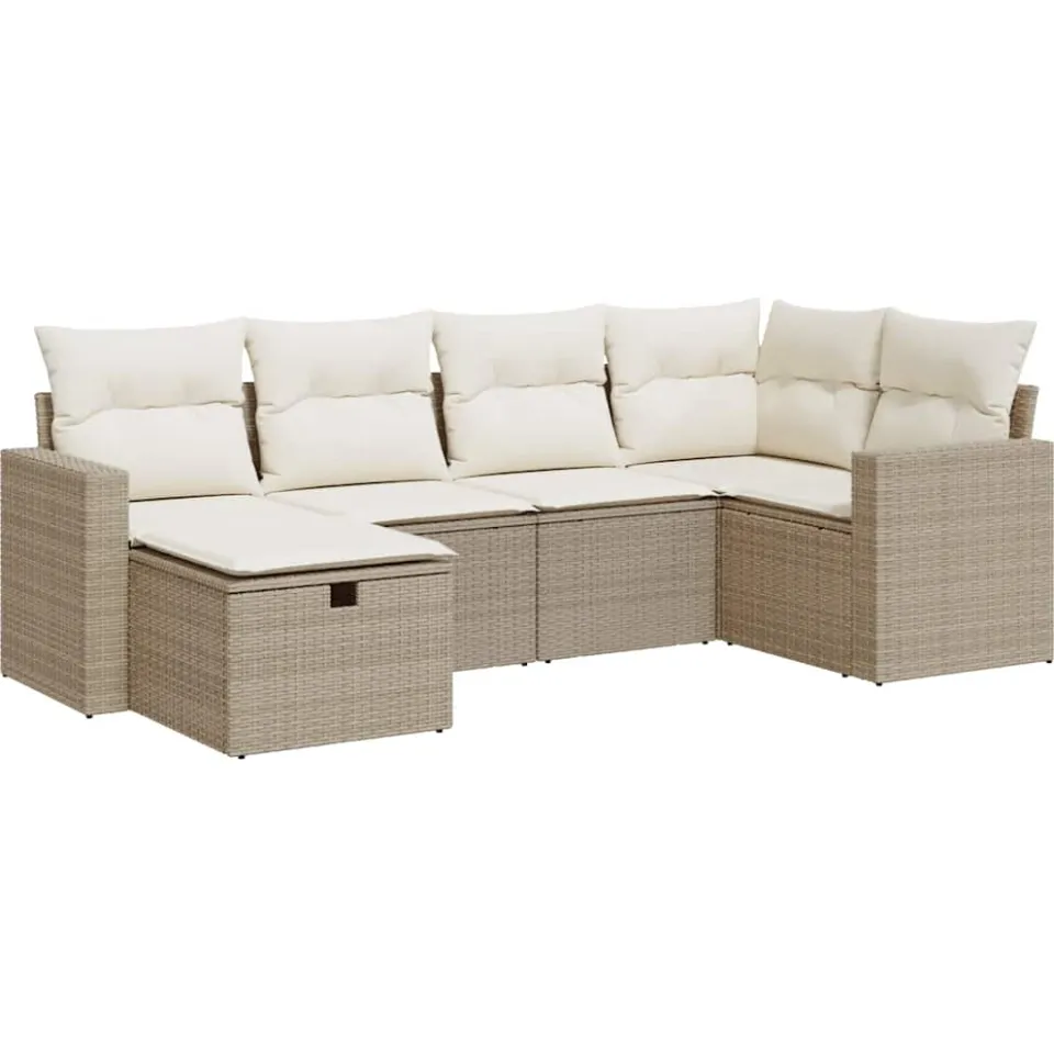 vidaXL 6-delige Loungeset met kussens poly rattan beige, foto 3