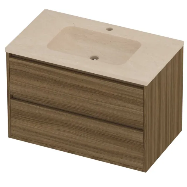 Proline Rollo Badmeubelset Hardsteen Elegant 1 Gat 80x46x54 cm Sand Stone Caramel Walnut Houtlook