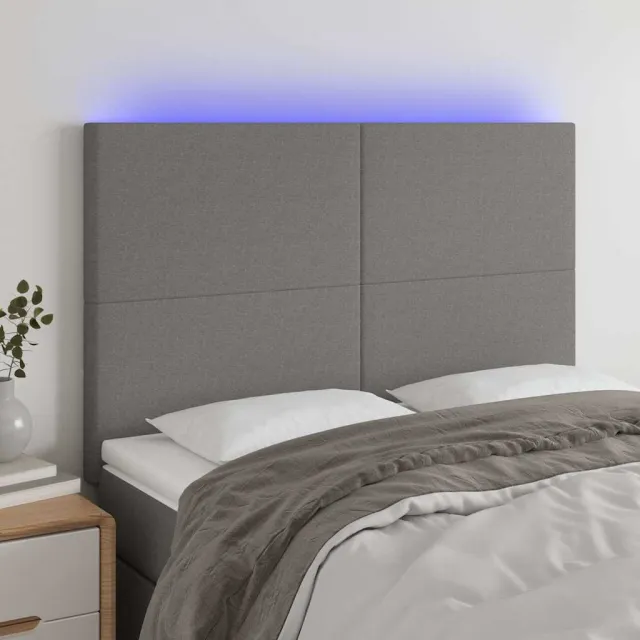vidaXL Hoofdbord LED 144x5x118/128 cm stof donkergrijs grijs