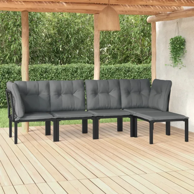 vidaXL 5-delige Loungeset poly rattan zwart en grijs, foto 2