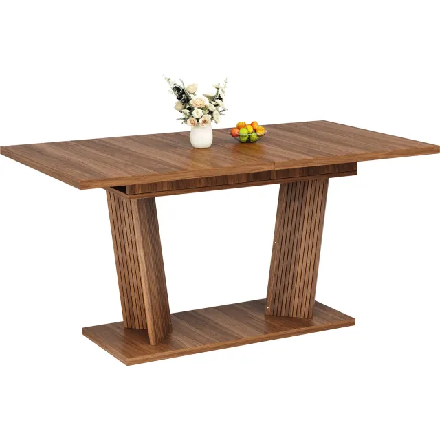 SONNENH Uitschuifbare eettafel - 120 tot 160 cm - Dubbele geribde steun - Donkerbruine houtlook