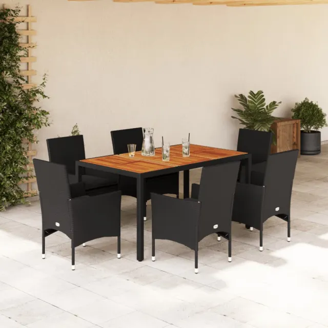 vidaXL 7-delige Tuinset met kussens poly rattan en acaciahout zwart, foto 2