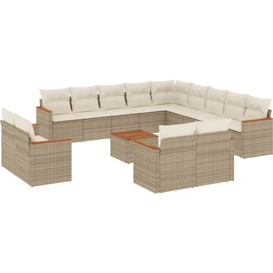 vidaXL 14-delige Loungeset met kussens poly rattan beige