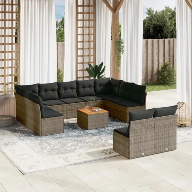 vidaXL 12-delige Loungeset met kussens poly rattan grijs, foto 2