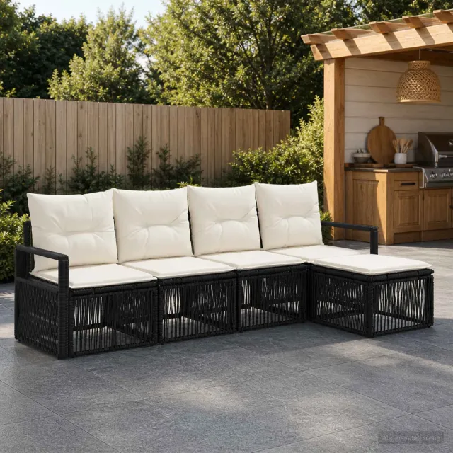 vidaXL Tuinbankenset 4 st 5-zits Zwart poly rattan, foto 2