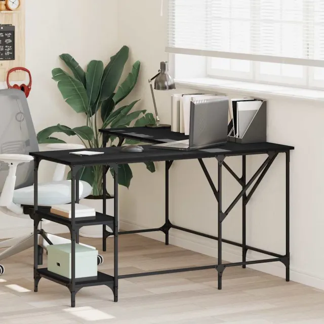 vidaXL Bureau 139x139x75 cm bewerkt hout zwart, foto 2