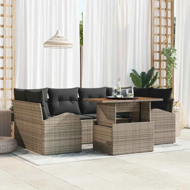 vidaXL Tuin Sofa Set 7 st Grijs Poly riet, foto 2