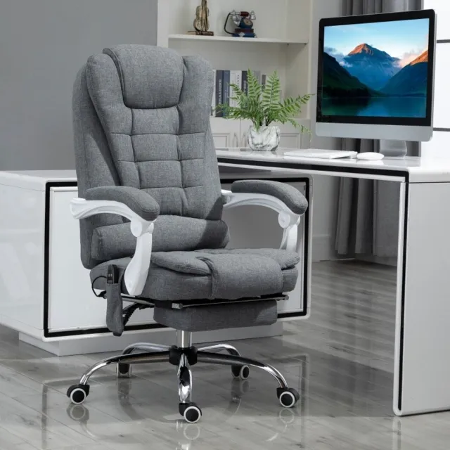 MEUNIQ bureaustoel met massage- en warmtefunctie, 135° kantelbare rugleuning, uitschuifbare voetsteun, draaibaar en hoogteverstelbaar 45-52 cm, grijs