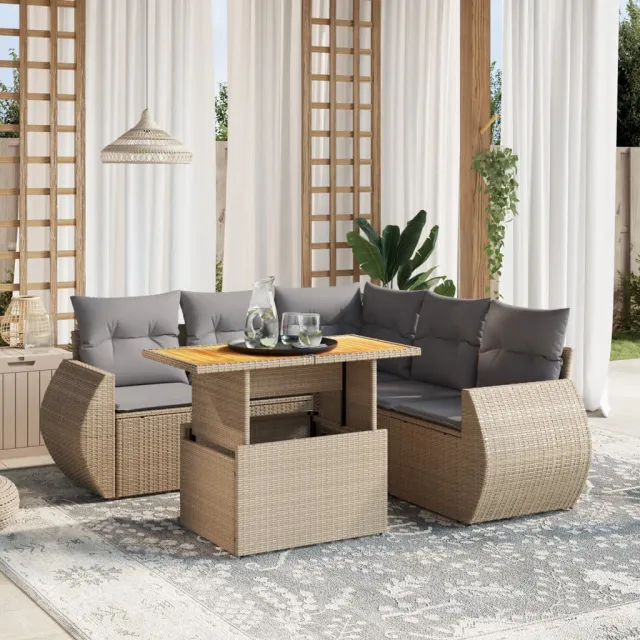 vidaXL 6-delige Loungeset met kussens poly rattan beige, foto 2