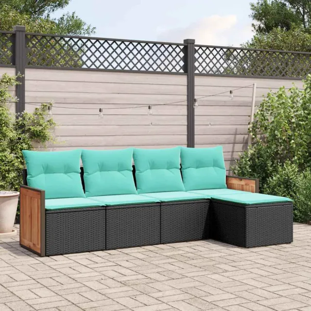 vidaXL 5-delige tuinbankset met kussens van zwart polyrotan, foto 2