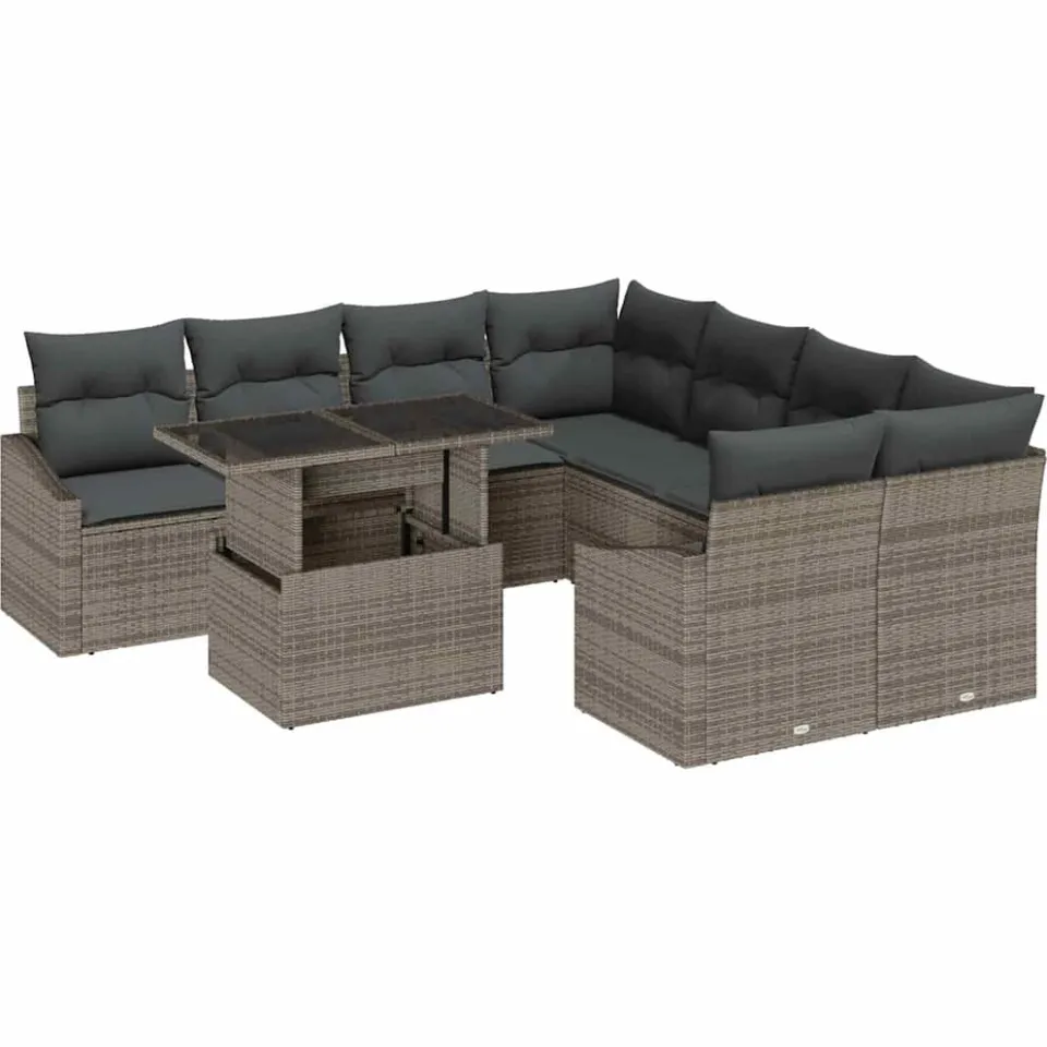 vidaXL Tuin Sofa Set 9 st Grijs poly rattan, foto 4
