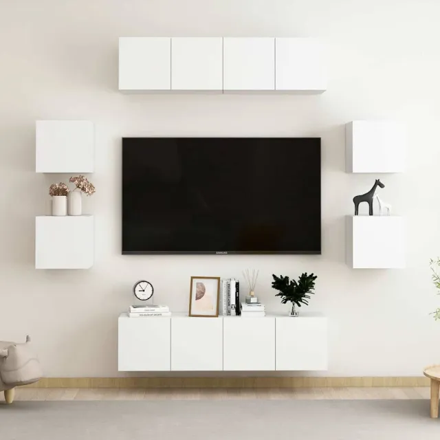 vidaXL 8-delige Tv-meubelset bewerkt hout wit, foto 2