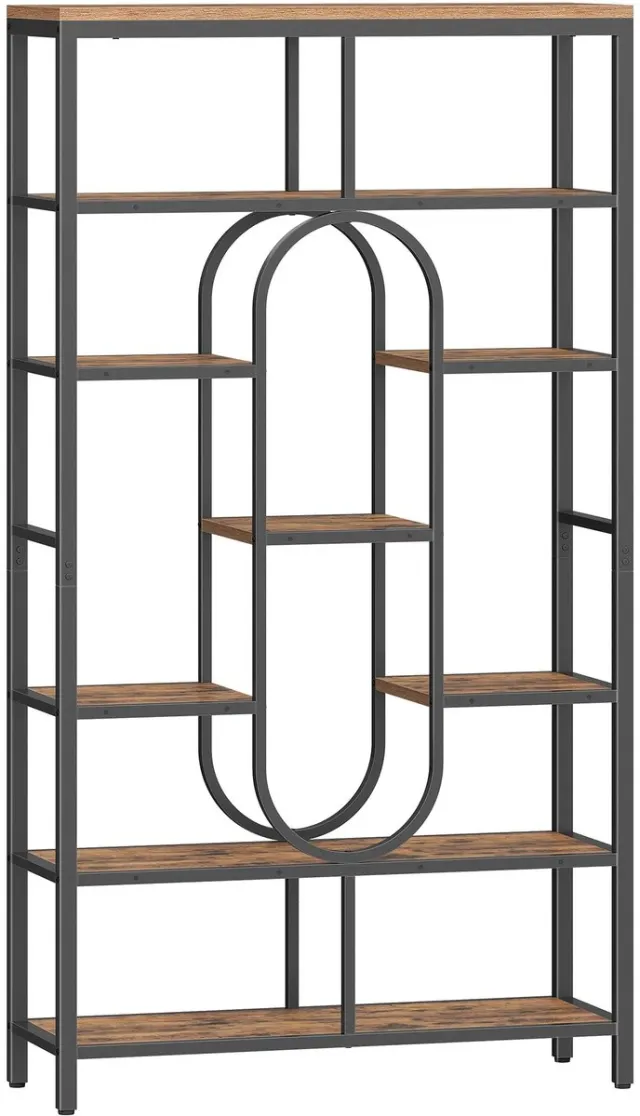 Lejoraa 7-Laags Boekenkast – Ruime Displayplank - Stevig - Kamerscherm voor Woonkamer, Slaapkamer en Kantoor -vintage brown-zwart