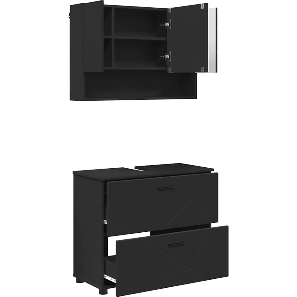 vidaXL Badkamermeubelset 2 st Zwart 76,5 x 35 x 64 cm