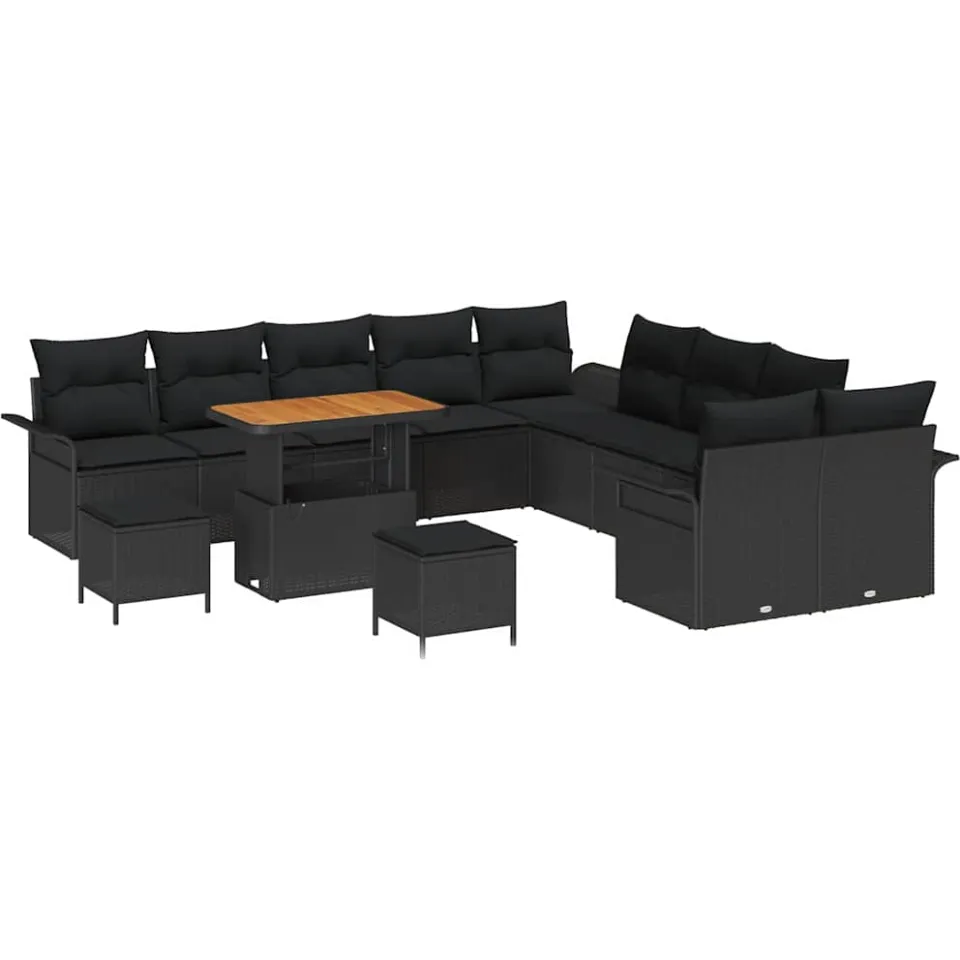 vidaXL Tuinbankenset 13 st Zwart poly rattan