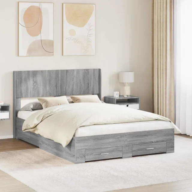 vidaXL Bedframe met opbergruimte en hoofdbord Grijs Sonoma