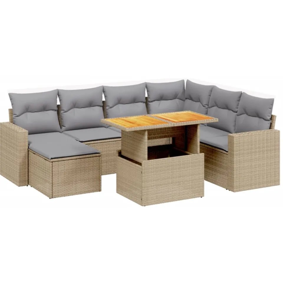 vidaXL 8-delige Loungeset met kussens poly rattan beige, foto 3