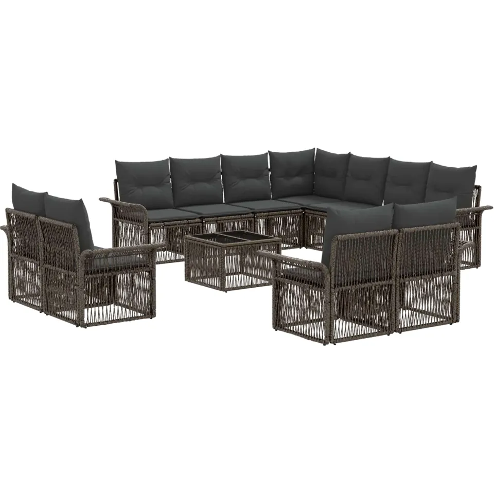vidaXL Tuinbankenset 12 st Grijs en Donkergrijs poly rattan, foto 3