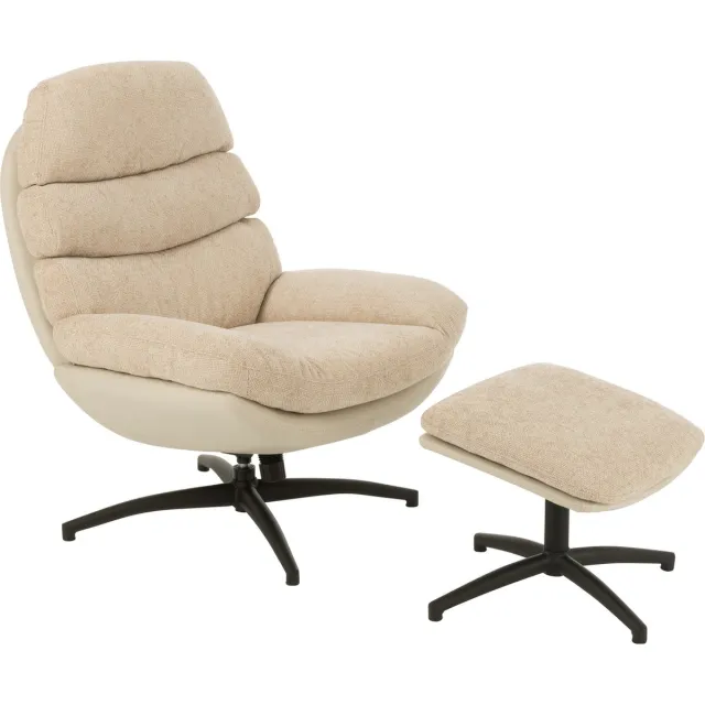 J-Line zetel Relax + Voetbank - metaal/multiplex - beige/zwart Grijs