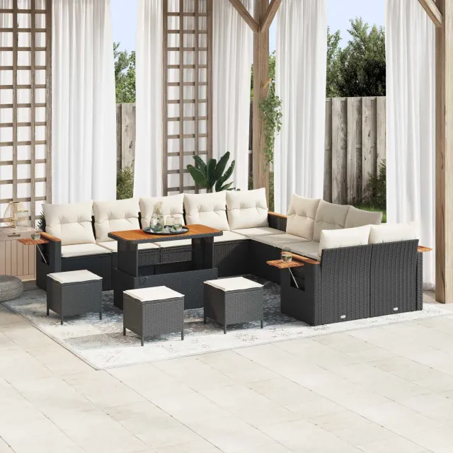 vidaXL Tuinbankenset 14 st Zwart poly rattan