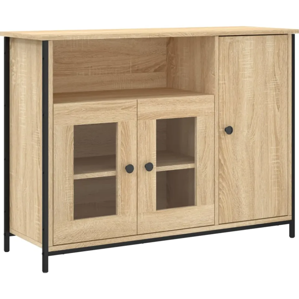 vidaXL Dressoir 100x35x75 cm bewerkt hout sonoma eikenkleurig, foto 3