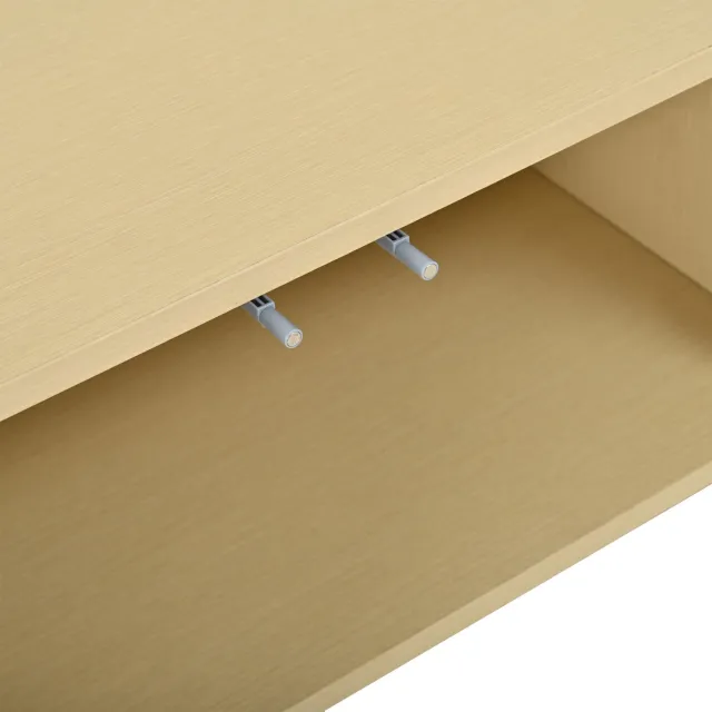 FloraGrace Salontafel - Ovaal Met Lamellendeuren En Roldeur - Opbergruimte Voor De Woonkamer - MDF En Hout - 100x40x38 Cm - Naturel