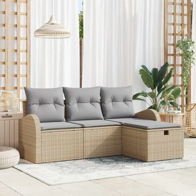 vidaXL Tuin Sofa Set 4 st Beige poly rattan, foto 2