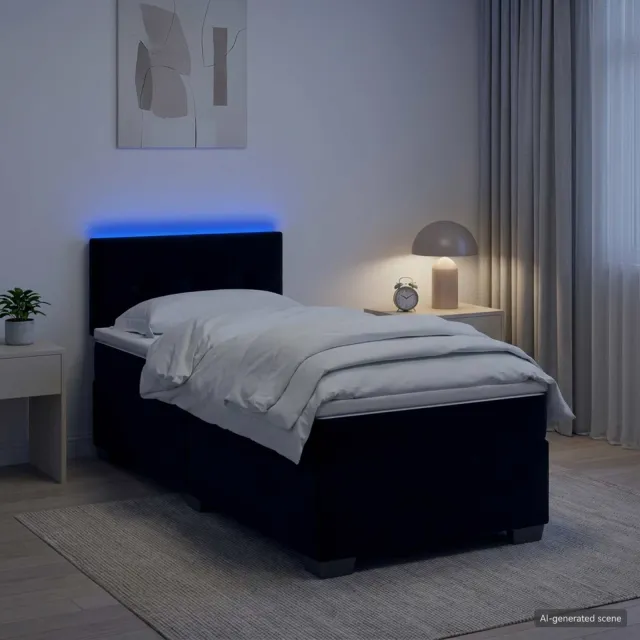 vidaXL Boxspring Bed met Matras en LED Zwart 90 x 200 cm fluweel