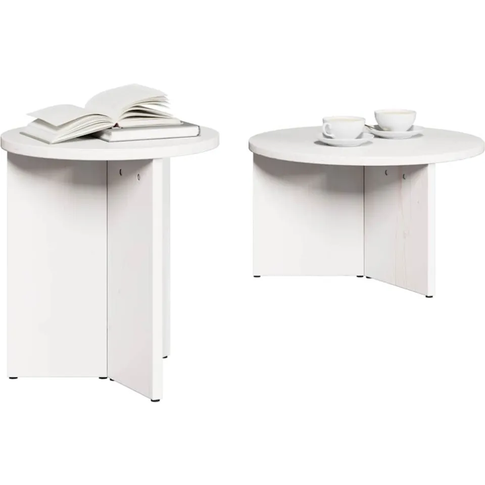 vidaXL Salontafel 2 st Wit 49 x 49 x 28 cm Massief grenenhout