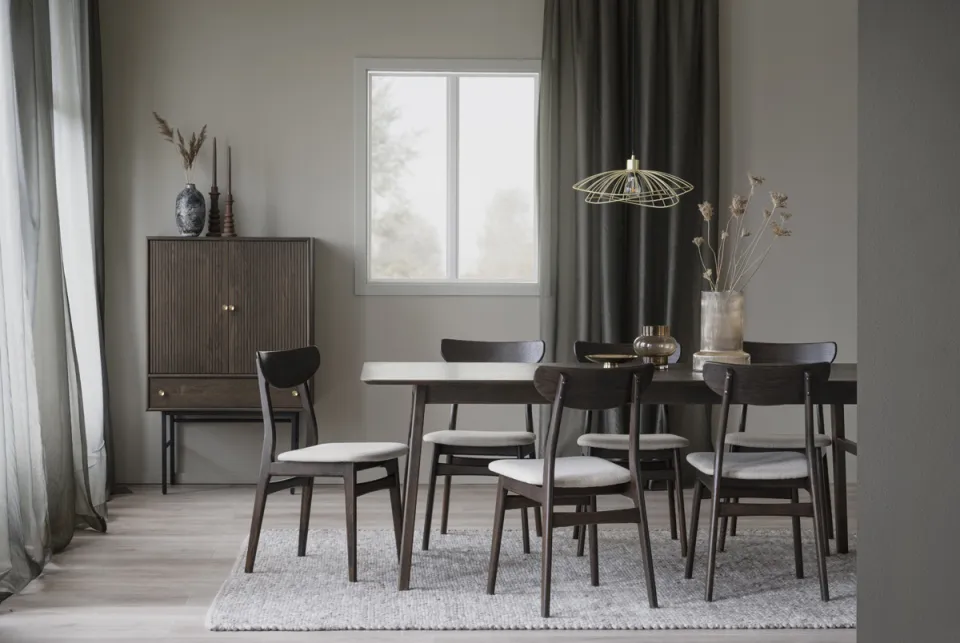 Rowico Home Rodham houten eetkamerstoel donker eiken - gestoffeerde zitting beige - set van 2, foto 4