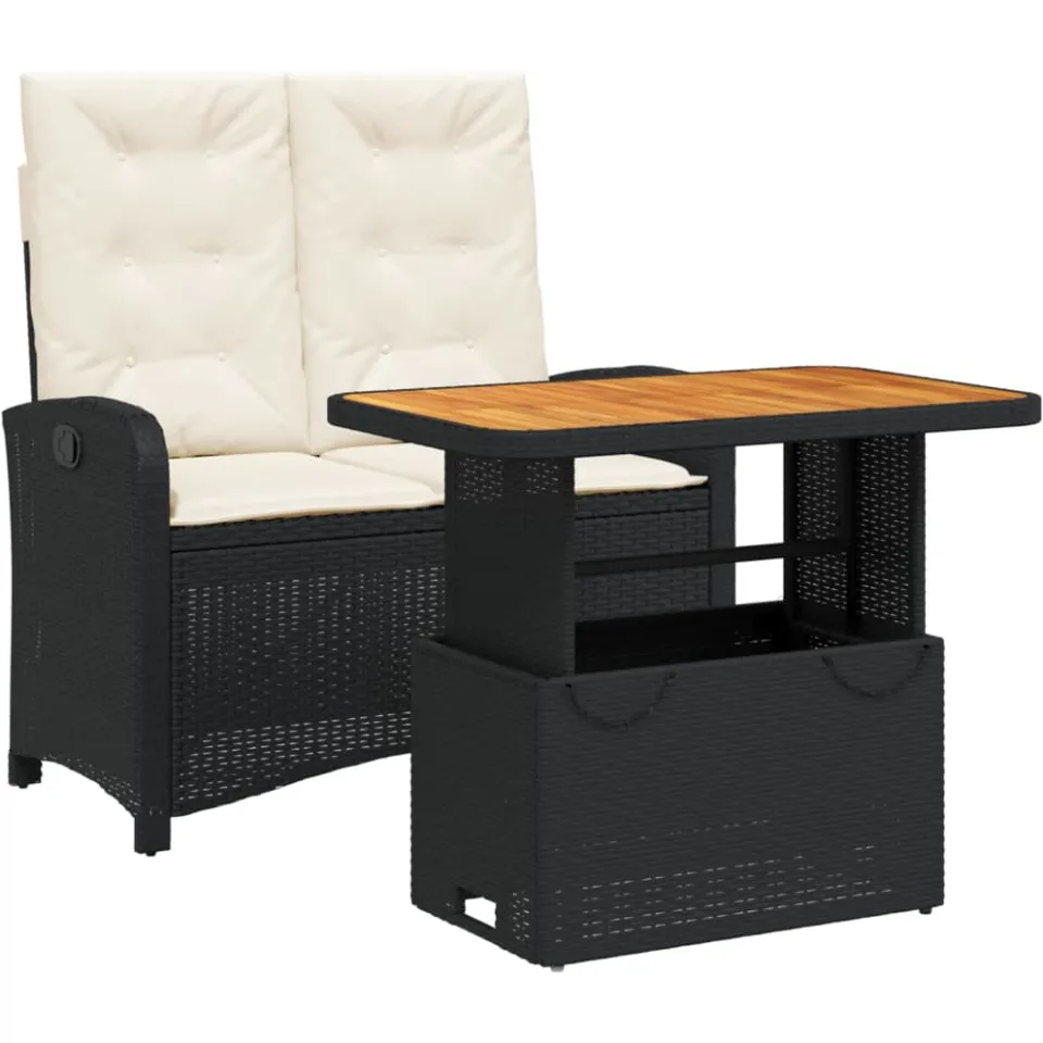 vidaXL 2-delige Tuinset met kussens poly rattan zwart, foto 3