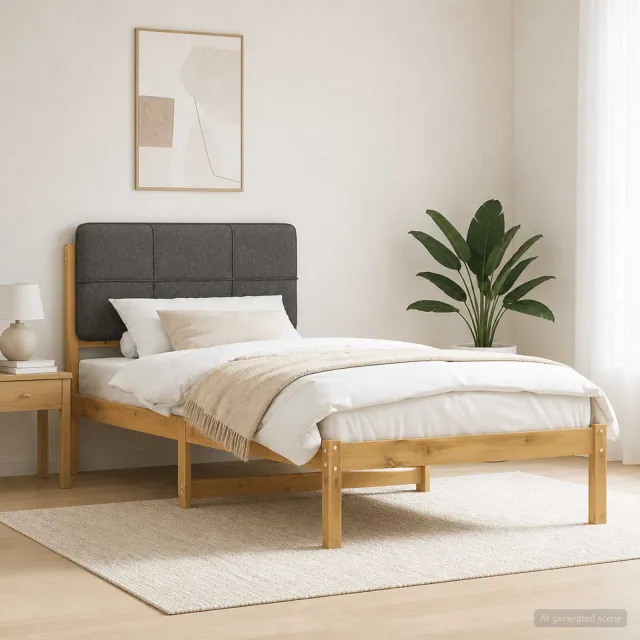 vidaXL Bedframe met gestoffeerd hoofdbord Whitewash en lichtgrijs Bruin