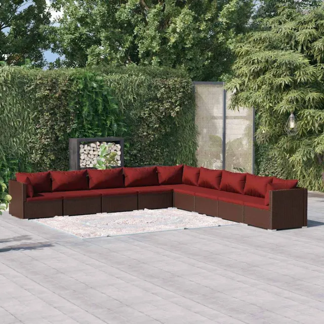 vidaXL 9-delige Loungeset met kussens poly rattan bruin, foto 2