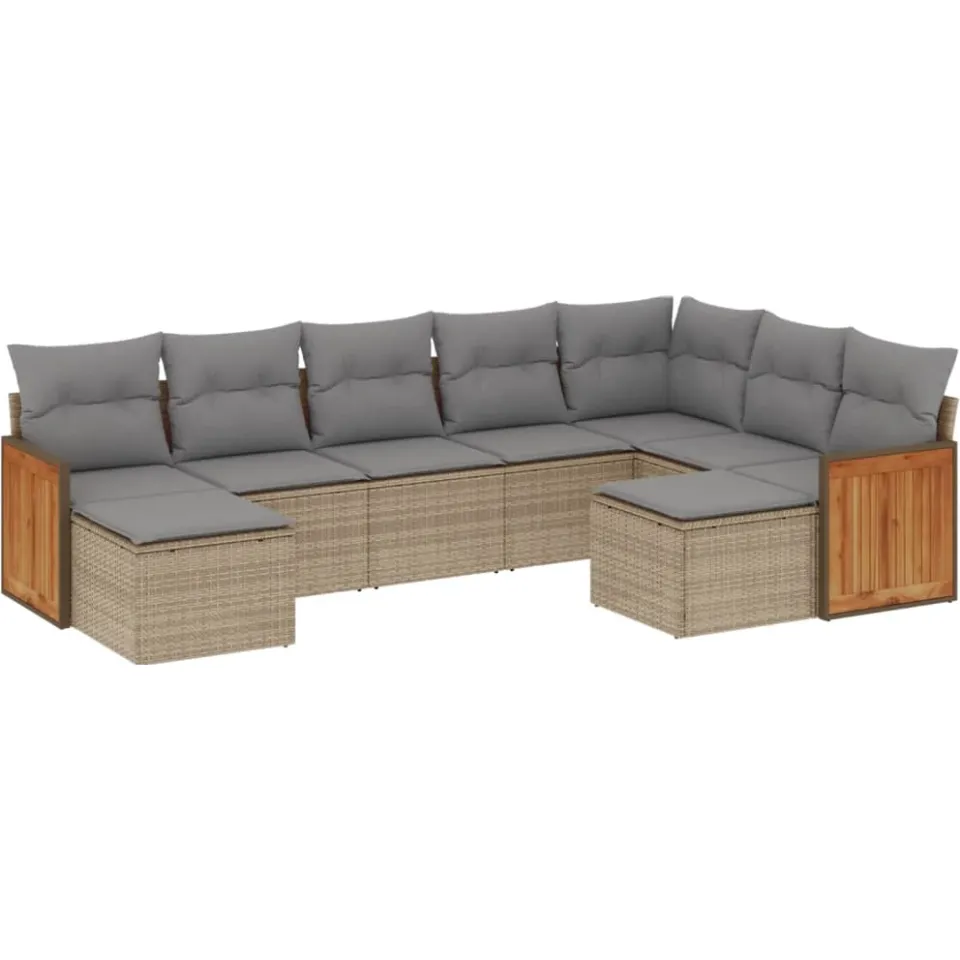 vidaXL 9-delige Loungeset met kussens poly rattan beige, foto 3