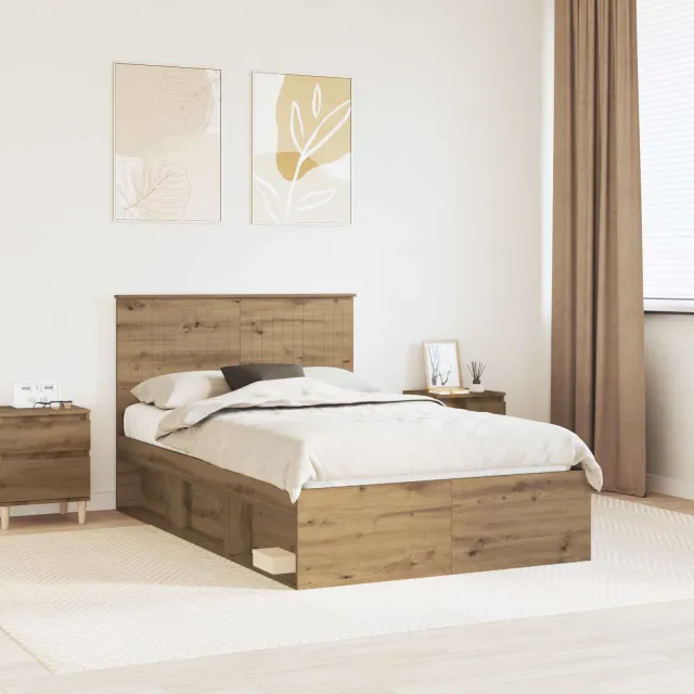 vidaXL Bedframe Artisanaal eiken 120 x 200 cm Massief grenenhout Bruin