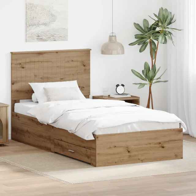 vidaXL Bedframe met lade Artisan Eiken 100 x 200 cm Bewerkt hout Bruin