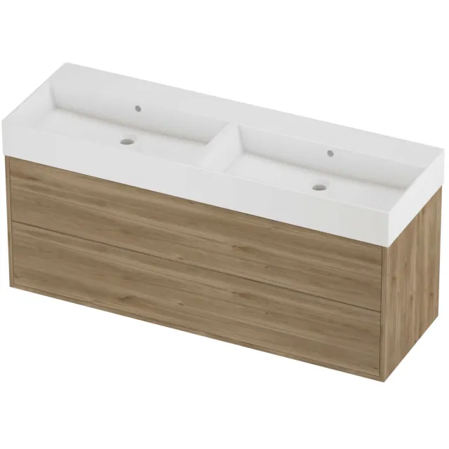 Proline Zara Badmeubelset Porselein Loft Dubbel 140x46x65 cm Glans Wit Cider Oak Eiken