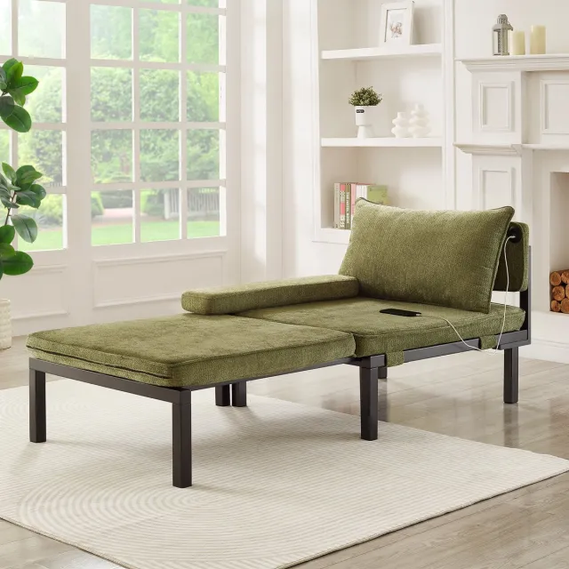 HAUSS SPOLE Fauteuil - Opvouwbare Slaapfauteuil - 2 In 1 Met Slaapfunctie En USB C Oplaadpoort - Voor Woonkamer En Logeerkamer - Velvet Groen