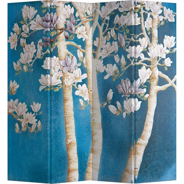 Fine Asianliving Kamerscherm Scheidingswand B160xH180cm 4 Panelen Blossom Trees Blauw