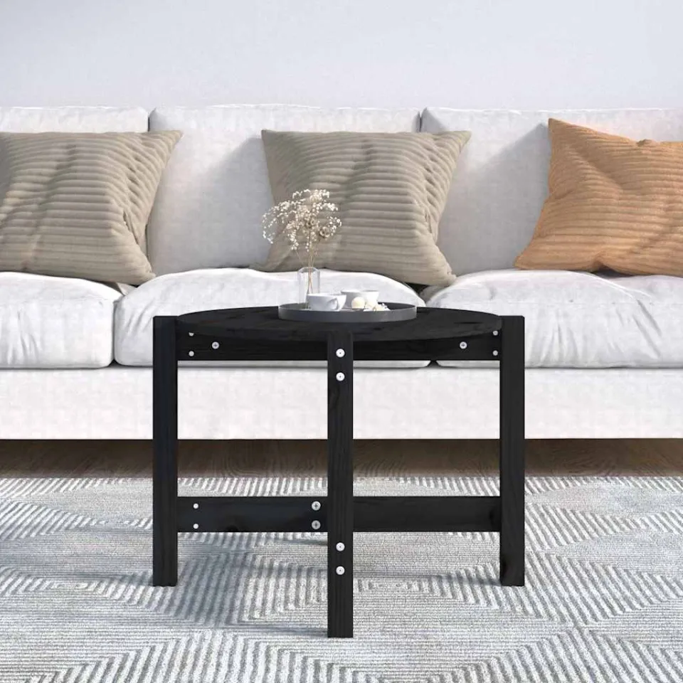 vidaXL Salontafel Ø 62,5x45 cm massief grenenhout zwart, foto 3