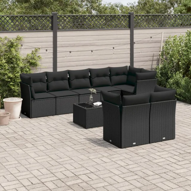 vidaXL 9-delige Loungeset met kussens poly rattan zwart, foto 2