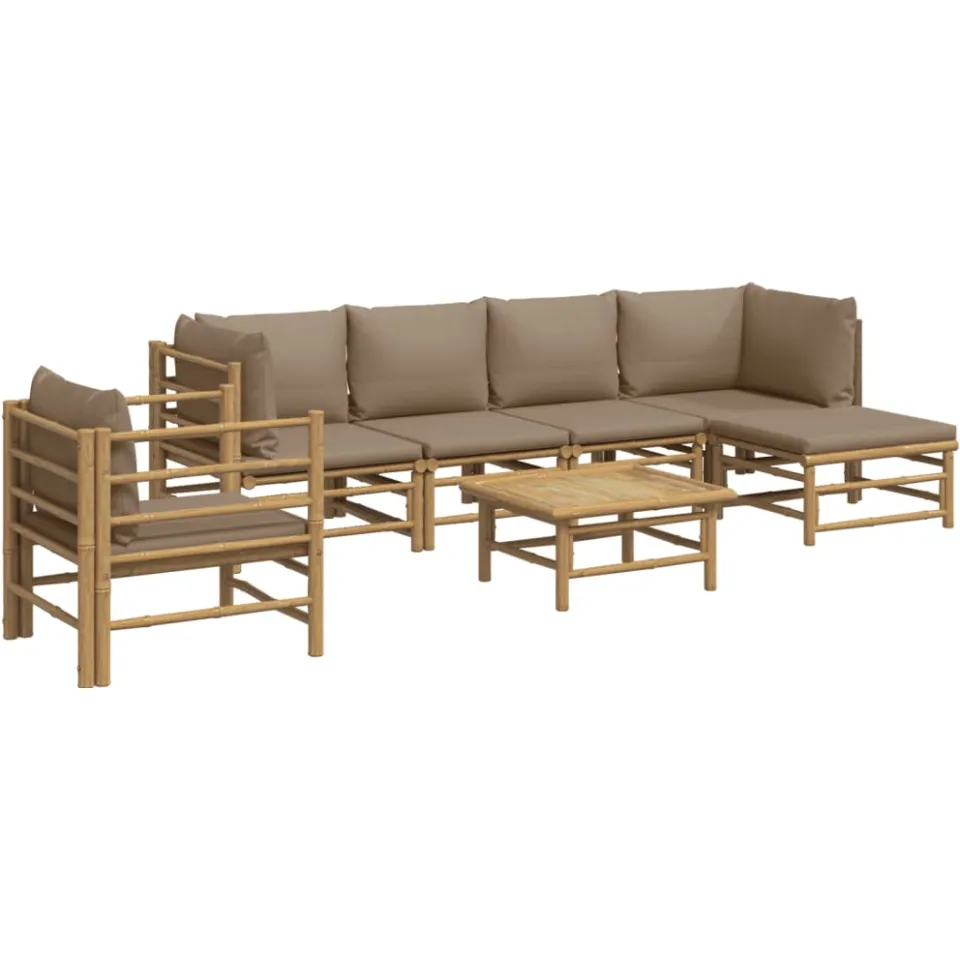 vidaXL 7-delige Loungeset met kussens bamboe taupe Bruin