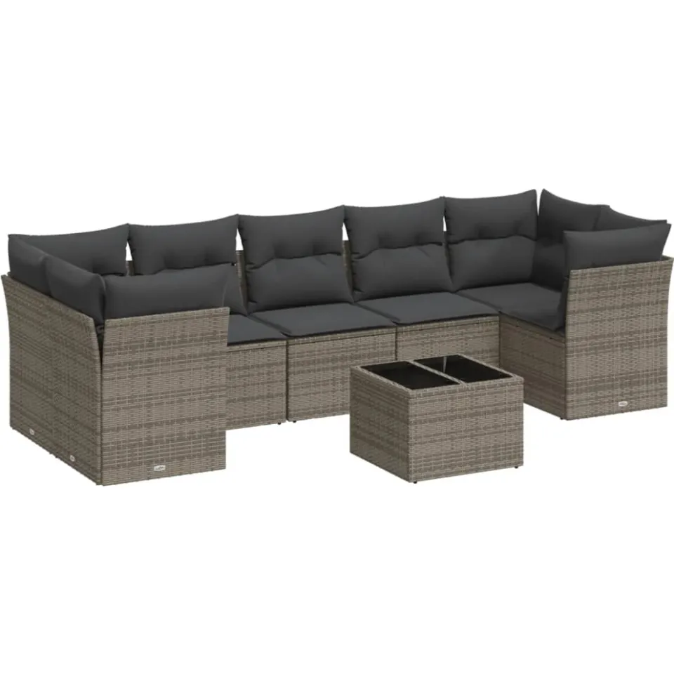 vidaXL 8-delige Loungeset met kussens poly rattan grijs