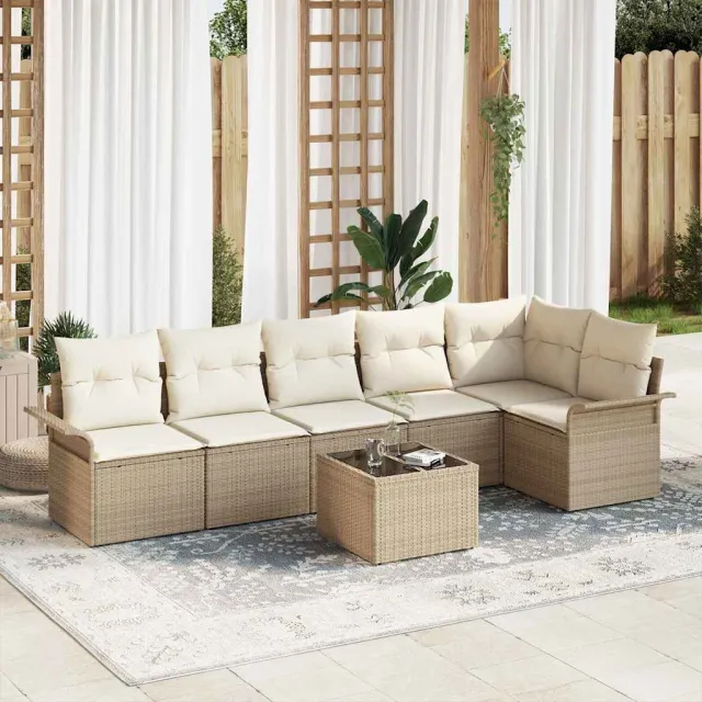 vidaXL Tuin Sofa Set 7 st Beige poly rattan, foto 2