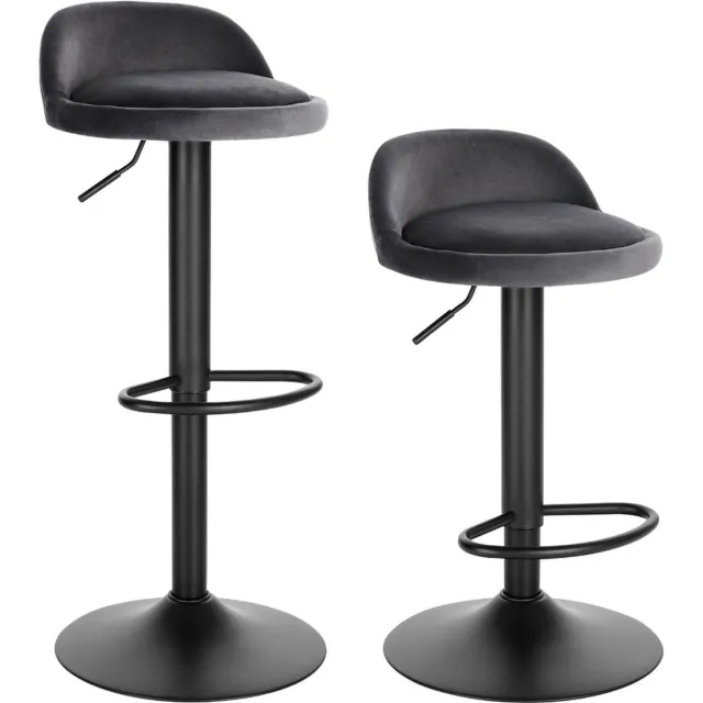 Saphly Barkrukken Set 82cm Grijs - Verstelbaar, Velvet en Set van 2 - Voor Eetkamer, Keuken en Woonkamer