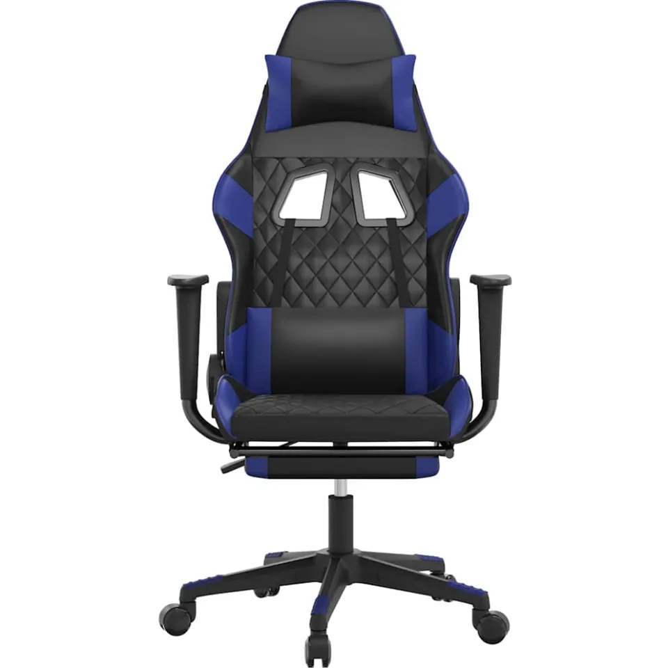 vidaXL Gamestoel met voetensteun kunstleer zwart en blauw