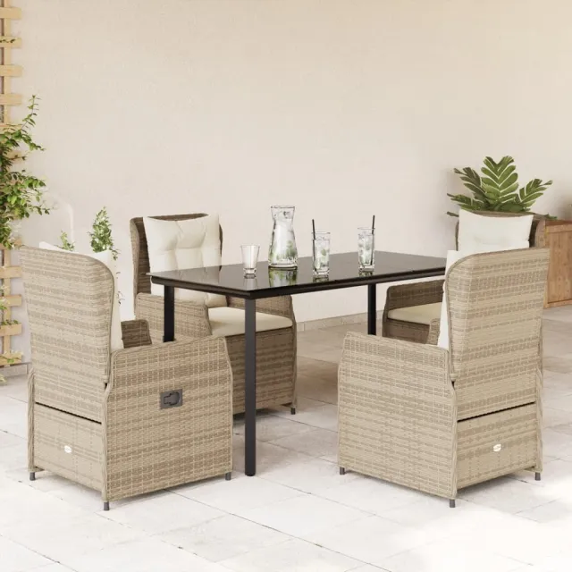 vidaXL 5-delige Tuinset met kussens poly rattan beige, foto 2