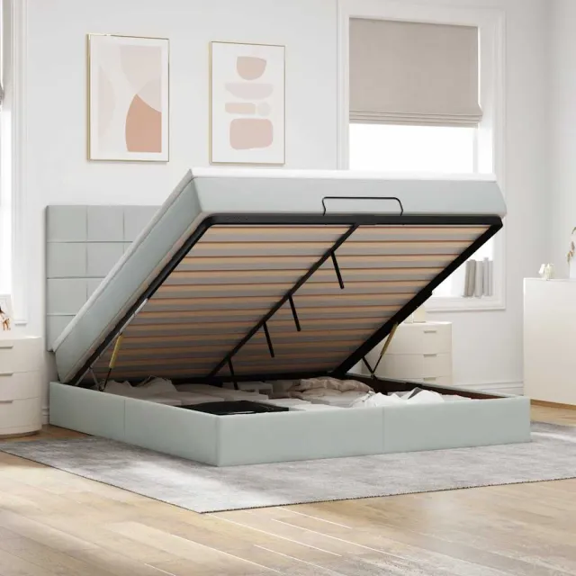 vidaXL Ottoman bed met matrassen 180x200cm fluweel lichtgrijs grijs