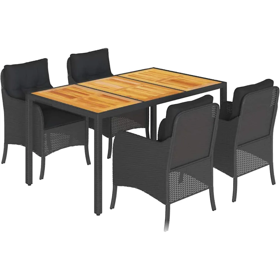 vidaXL 5-delige Tuinset met kussens poly rattan zwart, foto 3