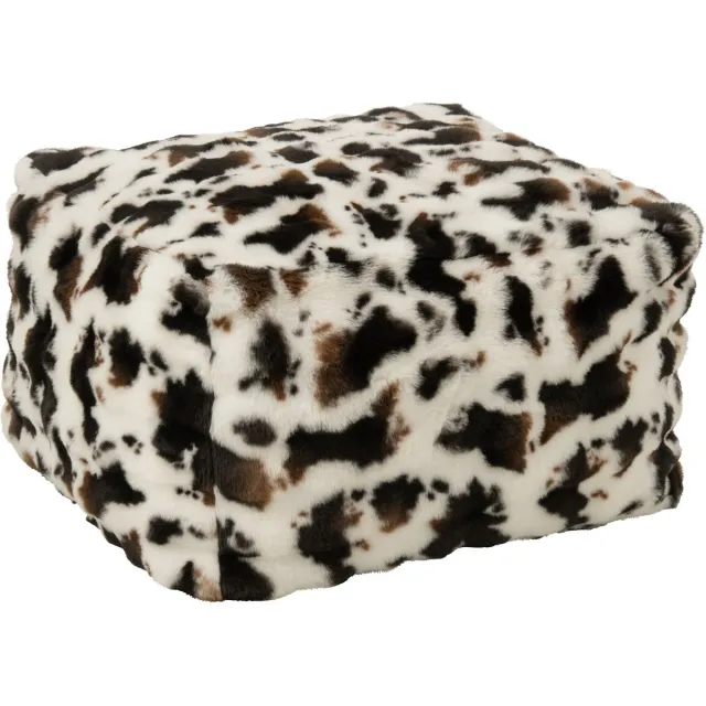 J-Line Poef met koeienmotief - polyester - wit/donkerbruin